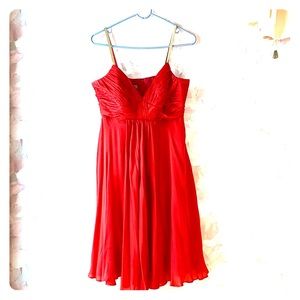 Anne Klein Red/Gold Spaghetti Strap V-Neck Dress